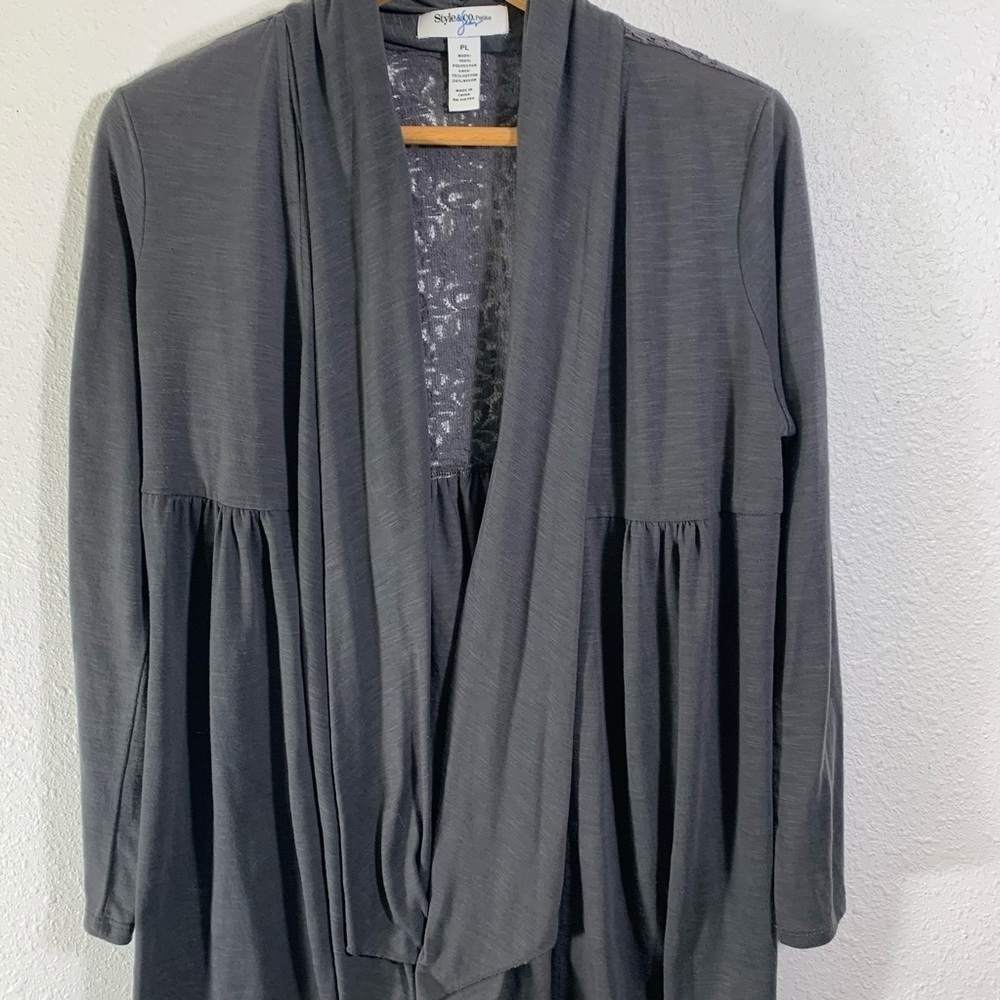 Style & Co Grey Cardigan Waterfall Open Front